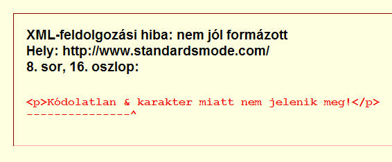 XML-feldolgozási hiba: nem jól formázott